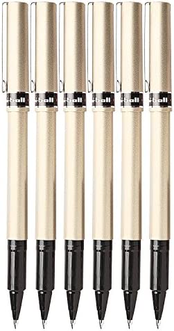Uni-Ball Deluxe Rollerball Stick Pens, Fine Point 0.7mm, Black Ink, Champagne Gold Barrel, Pack of 6