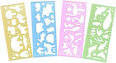 BronaGrand 4 Pcs Drawing Stencils Plastic Ruler Animals Painting Templates for Kids Clear 4 Colors