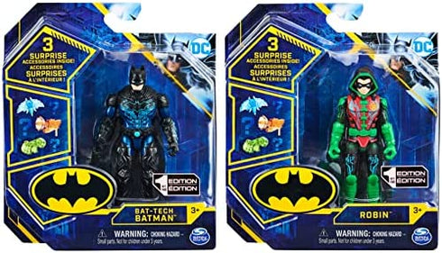 DC Comics Batman 4-inch Bat-Tech Batman and Robin Action Figures with 6 Mystery Accessories, for Kids Aged 3 and up, Amazon Exclusive