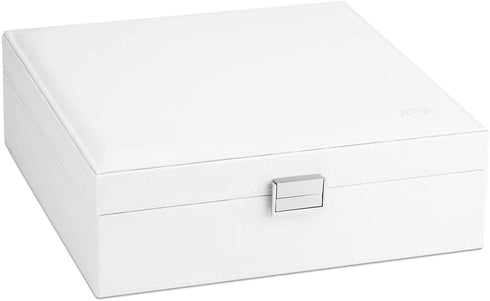 A&A Large Jewelry Storage Organizer Box 2 Layers Combined Storage Case with Buckle White