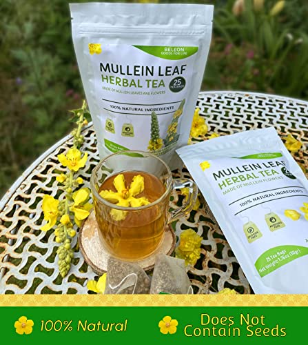 Mullein Tea Bags For Lungs - Herbal Tea Mullein Leaf of Flowers - 100% Pure Natural - 2g X 25 Tea Bags