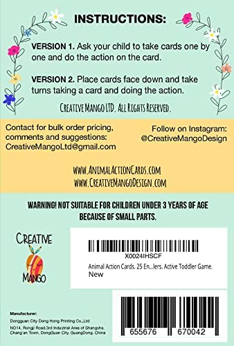 Animal Action Cards. 25 Engaging cards. Movement game for kids.