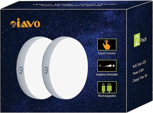 Warm White / Cold White Touch Night Lights, USB Rechargeable LED Cabinet Light, Stick On Anywhere Closet Light for Bathroom, Bedroom and Counter, Dimmable, 2 Pieces