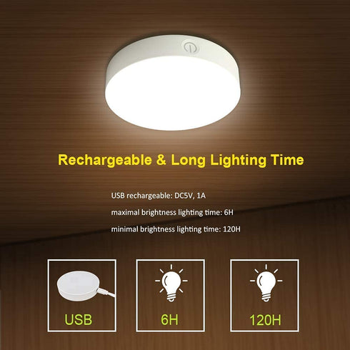 Warm White / Cold White Touch Night Lights, USB Rechargeable LED Cabinet Light, Stick On Anywhere Closet Light for Bathroom, Bedroom and Counter, Dimmable, 2 Pieces