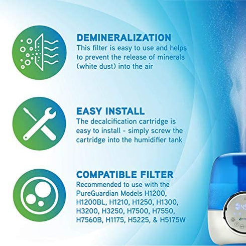 Pure Guardian FLTDC20 Humidifier Demineralization Filter, Cartridge #2, 700 Hrs. Run Time, Prevents Release of Minerals Into Air, Fights White Dust, Easy Application to PureGuardian Humidifier