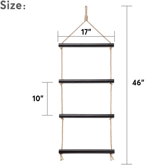 Dahey Blanket Ladder Bath Towel Rack Bar Storage Ladder Wood Wall Hanging Living Room Scarf Ladder Rustic Home Decor Ladder,Black