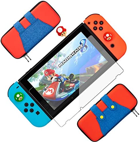 oqpa for Nintendo Switch Case Cute Kawaii Cartoon Design Cover, Fun Funny Cool Switch Game Shell for Girls Boys Men Kids Carrying Bag+Joystick Thumb Grip Caps+Tempered Glass Cases for Switch (Malio)