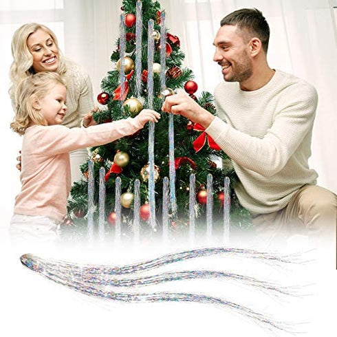 Boao 10000 Strands Tinsel Icicles Iridescent Tinsel Foil Fringe Garland for Christmas Xmas Tree Decorations Graduation Party Supplies Holiday Decor (Silver)