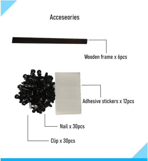 fghuim 6PCS Wooden Wall Hanging Photo Frames Picture Display Collage With Clips & Adhesive Stickers No Drilling on Wall