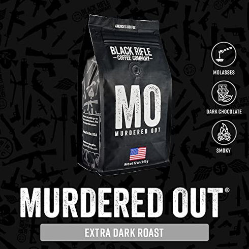Black Rifle Coffee Murdered Out (Extra Dark Roast) Ground 12 Ounce Bag, Extra Dark Roast Ground Coffee, Columbian Roast With Bold Aroma and Smoky Flavors, Helps Support Veterans and First Responders