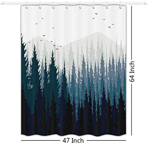 JAWO RV Shower Curtain Gradient Ombre Mountain Forest Landscape for Camper Trailer Camping Bathroom 47 X 64 Inches