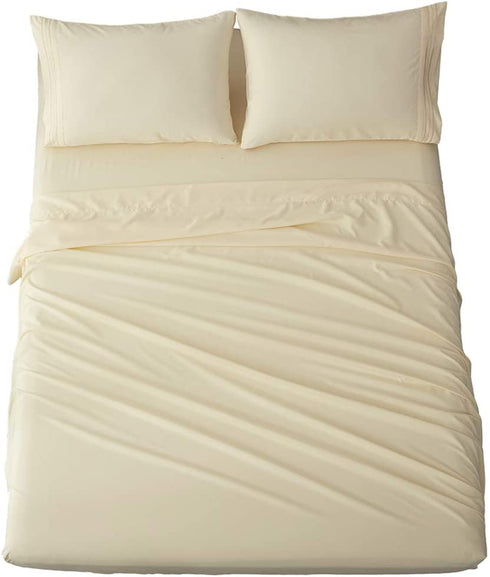 Shilucheng Bed Sheets Set Microfiber 1800 Thread Count Percale Super Soft and Comforterble 16 Inch Deep Pockets - 4 Piece (California King, Ivory)