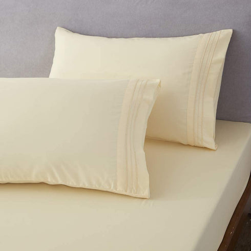 Shilucheng Bed Sheets Set Microfiber 1800 Thread Count Percale Super Soft and Comforterble 16 Inch Deep Pockets - 4 Piece (California King, Ivory)
