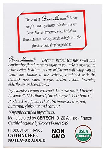 Bonne Maman Organic Herbal Tea Dream: Verbena, Damask Rose & Lavender Blend, 16 Tea Bags (Pack of 2, 32 Tea Bags Total)
