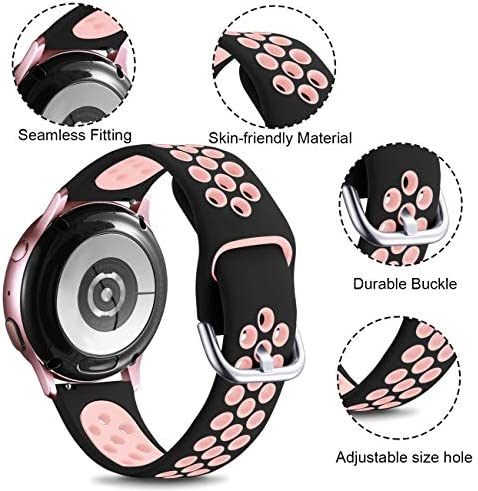 GEAK Compatible with Samsung Watch 5 Band/Galaxy Watch 5 Pro Bands/Samsung Watch 4 Band 40mm 44mm/Galaxy Watch Active 2 40mm/44mm,20mm Breathable Silicone Sport Watch Strap Women Men Small Black/Pink