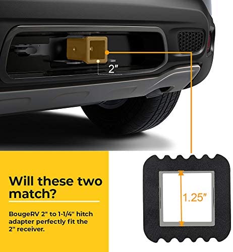 BougeRV 2 inches to 1-1/4 inches Trailer Hitch Adapter 2 inches to 1.25 inches Hitch Adapter Insert Sleeve Receiver Converter for Bike Rack and Cargo Carriers