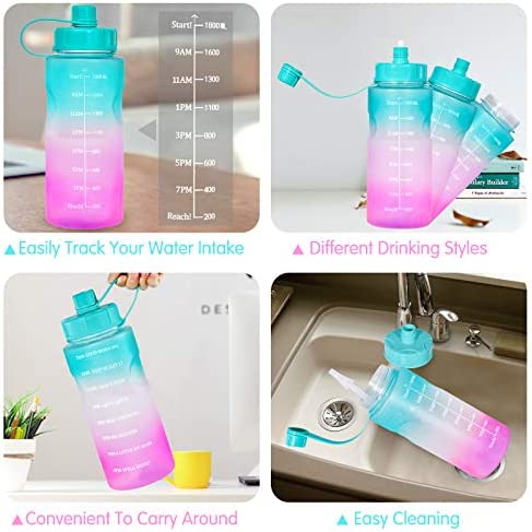 Water Bottle 64 oz Water Bottles With Times to Drink, Leakproof BPA Free Bottle with Time Marker, Reusable Daily Water Bottle for Gym, Sports & Outdoor