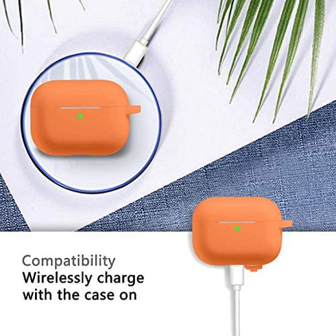 R-fun AirPods Pro Case Cover with Circle Keychain, Full Protective Silicone Skin for 2019 Apple AirPods Pro Charging Case-Orange