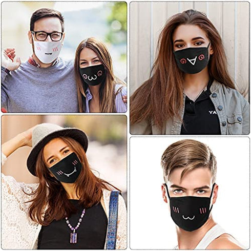 10 Pieces Kawaii Mask Anime Face Mouth Mask Cute Mouth Covering Reusable Washable Mouth Mask for Women Girls Kids, Black and White