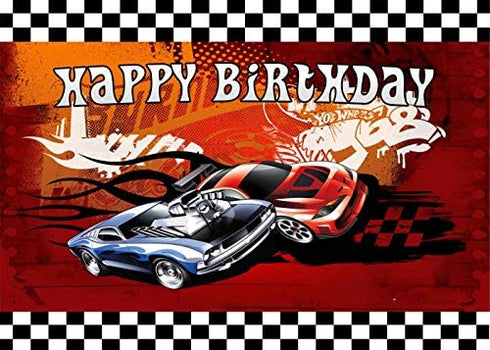 EOA 7(W) x5(H) FT Racing Cars Red Photography Backdrop Happy Birthday Hot Racer Wheels Banner Children Kids Cake Table Studio Props