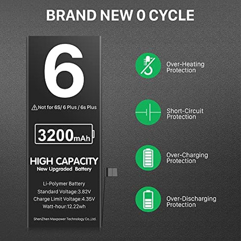 3200mAh Battery for iPhone 6 Replacement, (2022 New Version) Li-ion Batteria for A1549 A1586 A1589 with Full Set Repair Tool Kit Adhesive Instructions