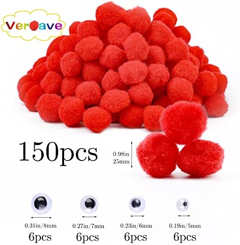 Veroave 150 Pieces Pom Poms 1 Inch Red,Small Pom Poms for Crafts,Fuzzy Balls,Puff Balls,Arts and Crafts Pom Poms Balls for DIY Art Creative Crafts Decorations…