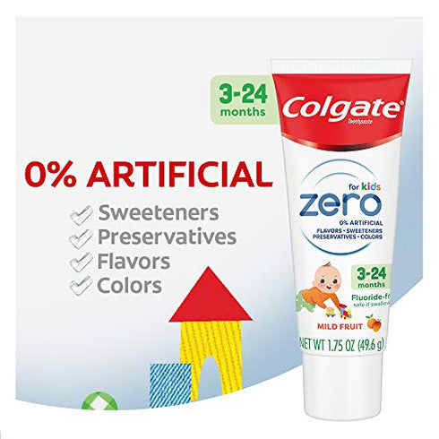 Colgate Zero Baby and Toddler Training Toothpaste, Fluoride Free & SLS Free, Natural Mild Fruit - 1.75 Ounce