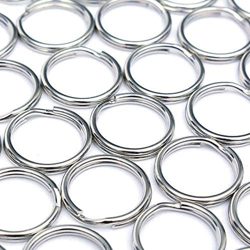 AKIRO 50 Pcs Nickel Key Rings, 25mm Keyring Split Ring Metal Key Holder Pocketed Clasps Connectors, Heavy Duty Metal Key Chain Ring