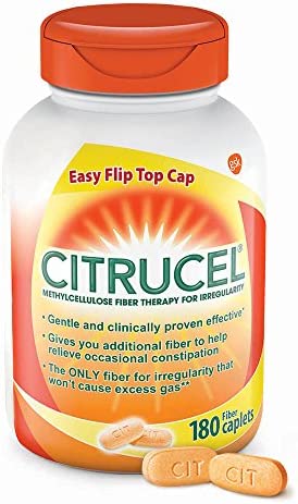 Citrucel Fiber Therapy Caplets for Irregularity, Easy to Swallow Methylcellulose Fiber Caplets, 180 Count