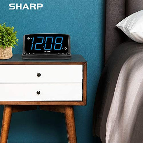 SHARP LED Digital Alarm Clock – Simple Operation - Easy to See Large Numbers, Built in Night Light, Loud Beep Alarm with Snooze, Bright Big Blue Digit Display