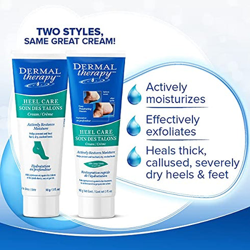Dermal Therapy Heel Care Cream - Moisturizing Treatment that Repairs and Heals Dry, Rough, Cracked Heels and Feet | 25% Urea and 6% Alpha Hydroxy Acids (3 Ounce) | Packaging May Vary