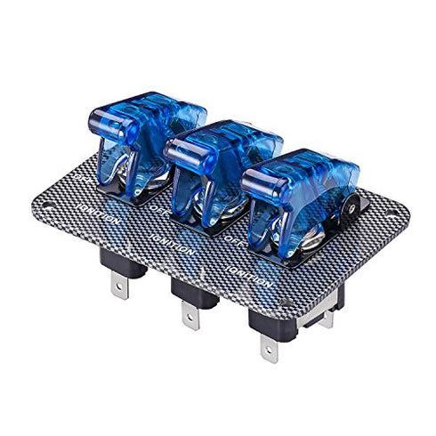 JIANFA Dc 12v Carbon Fiber Surface Panel Car Toggle Switch with Blue LED Indicator for for Racing Sport Competitive Car