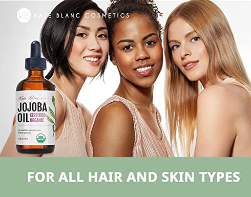 Kate Blanc Cosmetics Jojoba Oil for Hair Growth, Skin, & Face (2oz) Jojoba Oil Organic Facial Oil for Gua Sha Massage. 100% Pure & Natural Organic Hair Oil. Moisturize Nails, Ear, Scalps, Cuticles