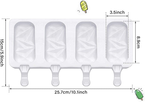 Generic AstraPop Non-Toxic Kids Popsicle Molds Ice Pop Molds Silicone 4 Cavities Ice Cream Juice Smoothie Mold Diamond Gem Shape Homemade Cake Pop Mold with 20 Wooden Sticks and Cleaning Bristles
