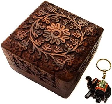 Artncraft Jewelry Box Novelty Item, Unique Artisan Traditional Hand Carved Rosewood Jewelry Box From India Inside