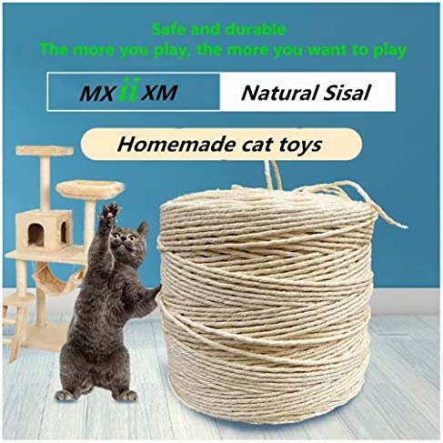 MXiiXM Sisal Rope, Diameter 5mm Premium Durable Unoiled Sisal Twine - 100% Natural Twisted Fiber Twine Hemp Rope for Repairing or DIY Scratcher for Cat Tree Tower (1/5inch(5mm), 33FT, Sisal)