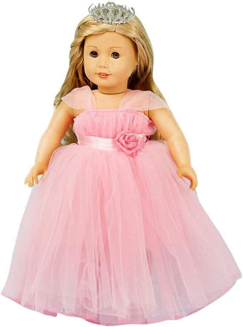 HWD Girls Doll Clothes and Accessories , Princess Costume , Wedding Dress , Party Gown Dress for 18 inch Dolls (Pink)