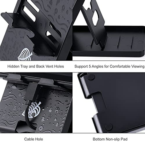 Tscope Switch Stand for Nintendo, for Animal Crossing Switch Holder, Adjustable Switch Lite Compact Portable Foldable Stand for Nintendo Switch Accessories (Black)