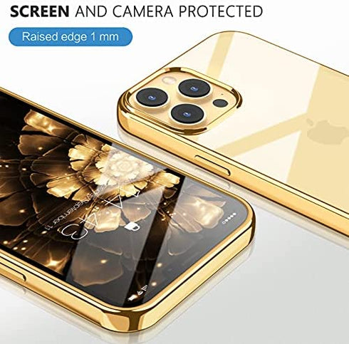 MILPROX Compatible for iPhone 13 Pro Max Clear Case (2021), Crystal Transparent Cover Shockproof Protective Bumper Shell with Electroplated Mirror Edge for iPhone 13 Pro Max 6.7" 2021-Gold