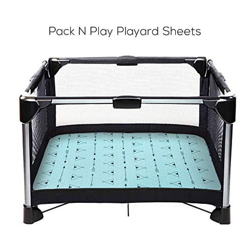 Stretchy Pack n Play Playard Sheets BROLEX 2 Pack Portable Mini Crib Sheets,Convertible Playard Mattress Cover for Baby Boys Gilrs,Ultra Soft Jersey Knit,Arrow & Owl