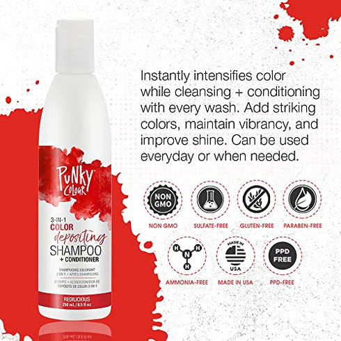 Punky Redilicious 3-in-1 Color Depositing Shampoo & Conditioner with Shea Butter and Pro Vitamin B that helps Nourish and Strengthen Hair, 8.5 oz
