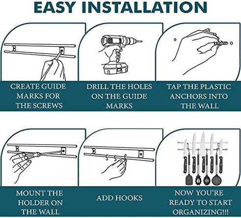 Magnetic Knife Holder for Wall - Stainless Steel Knife Magnetic Strip 18 Inch - Wall Knife Magnet Bar Rack With Hooks - Kitchen Utensil Holder and Knife Storage Holder