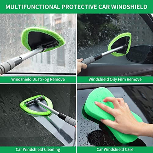 X XINDELL Windshield Cleaner -Microfiber Car Window Cleaning Tool with Extendable Handle and Washable Reusable Cloth Pad Head Auto Interior Exterior Glass Wiper Car Glass Cleaner Kit (Extendable)