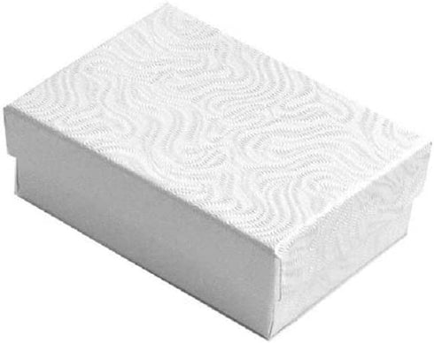 25 Pack Cotton Filled Swirl White Paper Cardboard Pocket Watch Jewelry Gift and Retail Boxes 3 X 2 X 1 Inch #32 Size by R J Displays