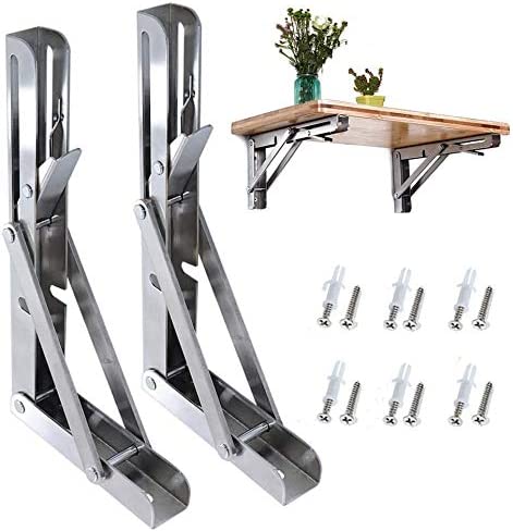 2 Foldable Shelf Brackets, Wall-Mounted DIY Desktop Desktop Triangle Bracket 8 inches, 12 inches,10 inches,16 inches,Thick Heavy-Duty Stainless Steel Foldable Bracket (10inches)
