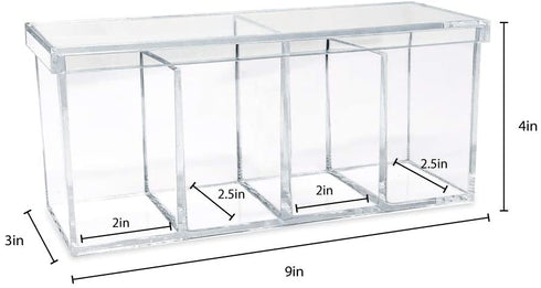 Isaac Jacobs 4-Compartment Clear Acrylic Organizer with Lid (9 L x 3 W x 4 H), Makeup Brush Holder, Sectional Tray, Storage Solution for Makeup, Crafts, Office Supplies & More (1, Clear)