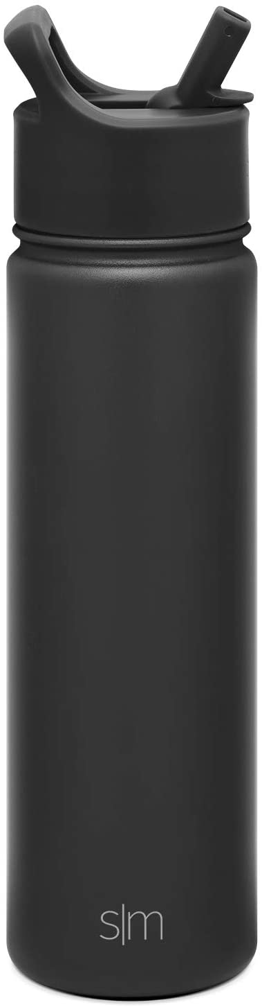 Simple Modern Water Bottle with Straw Lid Vacuum Insulated Stainless Steel Metal Thermos | Reusable Leak Proof BPA-Free Flask for Gym, Travel, Sports | Summit Collection | 22oz, Midnight Black