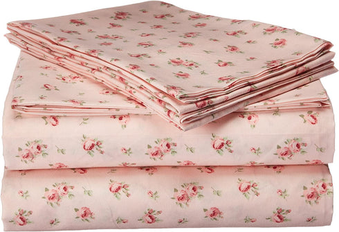 Amrapur Overseas | Luxuriously Soft 4-Piece 100% Microfiber Rose Printed Bed Sheet Set (Blush, Full)