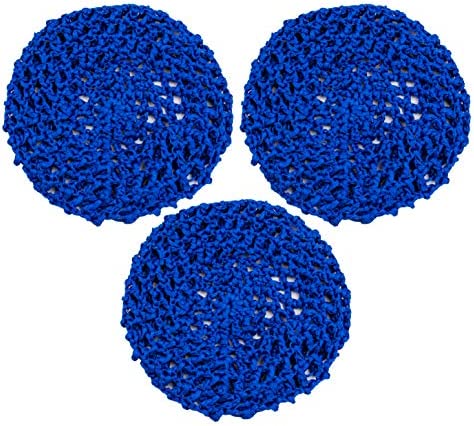 AUEAR, Mesh Crochet Hair Net Thick Short Hair Net Snoods Cover Women Hairnet for Sleeping (3 Pack, Blue)