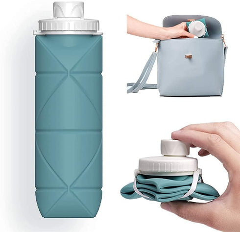 SPECIAL MADE Collapsible Water Bottles Leakproof Valve Reuseable BPA Free Silicone Foldable Travel Water Bottle for Gym Camping Hiking Travel Sports Lightweight Durable 20oz Dark Green